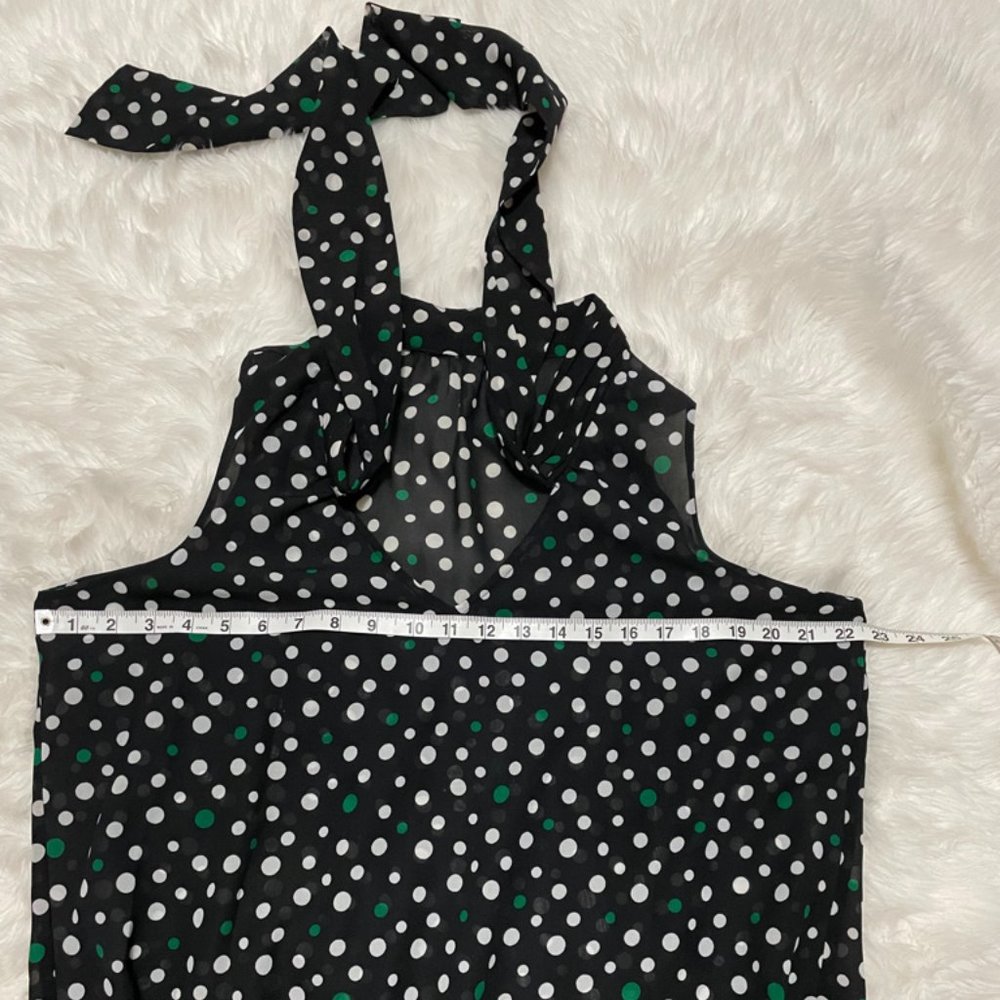 Banana Republic Factory Tie-Neck Black with White & green Polka dot Print XL - Picture 7 of 12